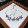 Amor de Noche de Verano~Pulsera de Flor Corazón con Zircón Morado Uruguayo, Lujosa y Sofisticada, Suave Accesorio para la Mano