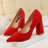 828-2 Estilo Europeo y Americano Simple Tacón Grueso Tacón Alto Gamuza Boca Baja Punta Afilada Profesional Ol Zapatos de Mujer Delgados Tacones Altos Flats
