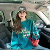 Moletom Oversize Estampado de Letras Europeias Feminino Primavera e Outono Retro Tendência Marca Versão Grande Solto Elegante Top High Street