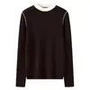 Lã Fina Color Block Slim Fit Fio Yangzi Gola Redonda Manga Longa Feminino Primavera e Outono Versátil Modelador Malha Atacado Direto do Fabricante