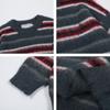 Suéter de cuello redondo a rayas con bordado vintage de estilo americano para hombre, suéter informal de gran tamaño para otoño, combina con todo para parejas