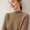 Baicai Rong Outono/Inverno Novo Suéter de Caxemira com Ombro Normal Gola Alta Meia Gola Camada Base Fashionável Camada Interna Suéter Simples Elegante