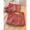Pijama de cuadros rojos dulces estilo coreano para mujer, nueva colección primavera/otoño 2026, talla grande, manga larga, pantalón largo, adecuado para usar fuera de casa, ropa de estar