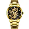 Reloj de Acero para Hombre con Dragón Dorado, Diamantes en Relieve, Calendario Luminoso, Reloj de Cuarzo, Reloj No Mecánico, Fabricante