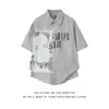 Camisa de Verano a Cuadros con Estampado de Personajes, Manga Corta, para Hombres y Mujeres, Holgada y Versátil, Camisa Casual y de Moda para Parejas, Negra