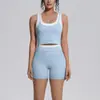 Nuevo conjunto de dos piezas de tank top largo y shorts con bloques de color transfronterizos, ajustado y transpirable, para yoga, deportes, running y fitness