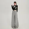 Calça pantalona larga de cintura alta estilo retrô americano com cós elástico e cordão, calça casual versátil para mulheres, coleção outono e inverno, e calça comprida
