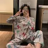 Nuevos Pijamas de Primavera y Otoño para Mujer, Pantalones de Manga Larga, Dibujos Animados Lindos, Casual y Cómodos, Ropa de Casa para Dormitorio de Estudiantes, Conjunto de Dos Piezas