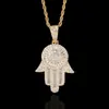 Colar Personalizado com Pingente de Palma Hip-Hop Europeu e Americano Marca Tendência Joias Transfronteiriças Mão de Fátima Zircônia Colar Masculino