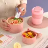 Acero Inoxidable 304 Taza Portátil Ins Taza de Desayuno con Tapa Cuchara Taza Portátil para Gachas Avena Taza Portátil Sellada para Beber Directamente