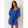 Vestido Curto Novo Primavera Verão Europeu e Americano Transfronteiriço Cor Pura Decote U Cintura Fresco e Doce 22117