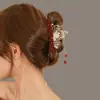 Pinza de Garra Grande Flor Rosa Roja, Estilo Vintage, Pinza Tiburón Flor de Terciopelo, Accesorio para el Cabello de Moda, Pinza para el Cabello Versátil de Gama Alta