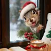 BRUP Ardilla Linda con Gorro de Santa Claus Pegatina para Ventana Pegatina Decoración de Cristal Estéreo 3D Pegatina para Ventana Festiva HS-JD5834C