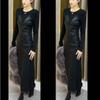 22895 Da Ai Mei Yi Yuan 2026 Nuevo Vestido Largo Elegante de Retazos Corte Ajustado Abertura Adelgazante Vestido de Moda para Mujer