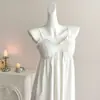Camisola de algodão puro com bojo, estilo francês sexy de verão com bordado de renda, estilo puro desejo para dormir, para mulheres, pode ser usada como roupa de casa