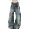 Retro Americano 2026 Patrón de Nudo de Bambú Marca de Moda Pierna Curva Jeans para Hombre Streetwear de Alta Calidad Desgastados Sueltos Caída