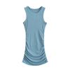 Europeo y Americano 2023 Verano Nuevo Vestido Chaleco con Cuello Redondo y Hombros Descubiertos para Mujer Spice Girls Cintura Ajustada Plisado Falda Tubo con Bolsas Cadera ins