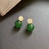 Brincos de Prata Esterlina S925 com Pino, Contas Verdes e Zircônia para Mulheres, Brincos Vintage de Luxo Leve, Joias de Orelha Elegantes e Simples de Alta Qualidade
