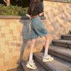 Shorts Jeans Retrô Nostálgicos Femininos Moda Versátil Cintura Alta Linha A Largos Modeladores Calças Cinco Pontos Pernas Largas