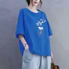Camiseta de Manga Curta Estilo Chinês Novo para Comércio Exterior Transfronteiriço, Blusa Solta Plus Size para Mulheres Curvilíneas, Esconde a Barriga, Efeito Emagrecedor