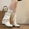 Botas Apiladas Arrugadas de Color Liso Estilo Europeo para Mujer 2026 Otoño Nuevas Llegadas Hebilla de Remache Oculta para Aumentar la Altura Adelgazantes Botas de Moda