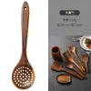 Juego de espátulas de teca para cocinar, espátula de madera de acacia con mango largo, espátula para sartenes antiadherentes, cucharón de sopa de madera, vajilla, utensilios de cocina