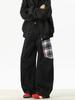 Calça xadrez com bolso e costura em machete, calça masculina nova da moda primavera 2025, calça casual reta e larga, gordinha e bonita
