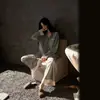[Algodão para um Bom Sono] Pijama de Algodão Puro para Mulheres Primavera e Outono, Design Xadrez com Renda, Algodão Macio, Novo Loungewear de Manga Longa