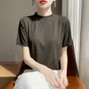 Tejido de Punto Básico para Mujer Primavera Verano 2026 Nuevo Holgado Cuello Semi Alto Color Sólido Corto Simple Perezoso Manga Corta