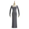 Outono e Inverno Novo Europeu e Americano Mulheres Gola Quadrada Manga Longa Slim Fit Vestido Midi Vestido S16196