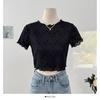 Blusa feminina de manga curta com base de renda e tule interno, saia fina combinando com protetor solar, camisa de base curta de gaze feminina