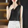 Camiseta, seda gelada, estilo transfronteiriço, tecido fluido, roupa íntima de verão, decote V profundo, sem mangas, decotada, regata de malha patchwork feminina