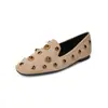 Zapatos Planos Vintage con Remaches para Mujer 925-2 - Mocasines Slip-On de Punta Cuadrada con Suelas Suaves