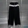 Primavera 2025 Nuevo Estilo Americano Sentido de Diseño Retro Puntadas de Nicho Encaje Jeans Pantalones Anchos Holgados para Mujer