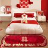 Tapete Festivo para Casamento, Tapete para Quarto Imitando Caxemira, Capacho de Boas-Vindas para Casamento com Palavras Felizes, Capacho Vermelho Antiderrapante
