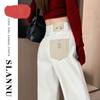 Jeans de pierna ancha con diseño de color en contraste para mujer, pantalones adelgazantes de cintura alta para chica atractiva de otoño 2024, estilo extranjero, nuevos, combinables con todo.