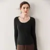 Suéter Feminino de Cashmere de Alta Qualidade Pronto para Vestir, Gola U, Corte Justo, Base de Malha de Cashmere Canelada, Novo Estilo Outono e Inverno