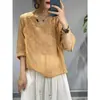 Top arrugado para mujer con estampado de bambú y bordado, corte holgado, elegante, vintage, color liso, ligero, versátil, estilo étnico de verano
