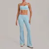 Conjunto de Roupa de Yoga Plissada Invisível Qiu Sha para Mulheres com Calças Flare, Decote Halter e Cintura Dobrável Conjunto Esportivo 4686+2257