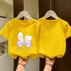 Camiseta Manga Curta 100% Algodão para Meninas 2026 Verão Novo Estilo Fofa Estampada Casual Top Camisa Fina Respirável para Menininha