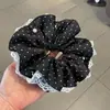 Goma para el pelo de tela de lunares con tachuelas de perlas de alta gama, versátil y elegante, alta elasticidad, coletero estilo Chanel para coletas