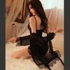 Guanyun Talla Grande Ropa Interior Sexy Escote en V Profundo Bata de Noche Sexy Transparente Pijama Uniforme Tentación Set de Cuatro Piezas