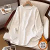 Camiseta Térmica Forrada de Polar Derong para Mujer en Otoño e Invierno, Top Holgado Engrosado de Polar de Longitud Media con Abertura y Camiseta de Manga Larga Interior