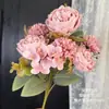 Flor artificial casera flor de seda boda decoración de boda flor de hortensia guía de camino color rosa morado pasta de frijol color almidón de raíz de loto flor falsa