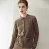 Cardigan POLO simples e estiloso 100% cashmere para mulheres, corte solto, emagrecimento, elegante, jaqueta de malha de manga longa