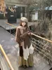 Tiro real cárdigan retro tipo capa de otoño e invierno camisa vestido irregular en capas falda de dobladillo grande pantalones conjunto de tres piezas Maillard