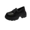 Mocasines de cuero genuino con plataforma gruesa para mujer, en stock, versátiles, cómodos, no cansan los pies, adecuados para ir al trabajo, tacón grueso, zapatos pequeños de cuero