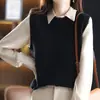 Nuevo Chaleco de Punto de Lana Pura para Mujer Otoño/Invierno 2026 Cuello Redondo Crochet Hueco Versátil para Superponer Pulóver Chaleco Grueso