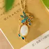 Um Veado Prata S925 Prata Esterlina Banhado A Ouro Cloisonne Natural Hetian Jade Pingente Retro Mulheres Ameixa Flor Magpie Pingente