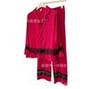 Pijama Negro de Encaje Imitación Acetato de Moda Invernal para Mujer, Conjunto de Ropa de Casa Casual Usable de Seda de Hielo para Mujer